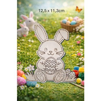 Królik Wielkanocny z pisankami 12,5cm, królik 12,5cm, sklejka 3mm